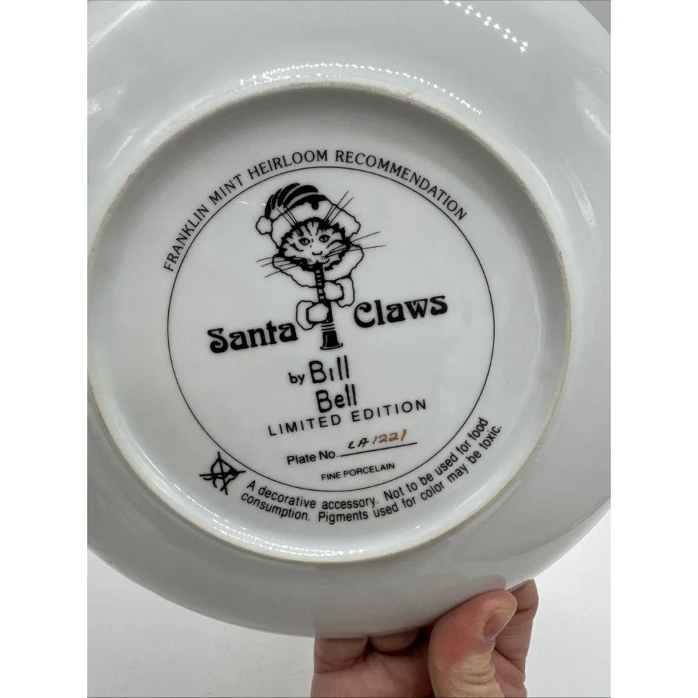 Santa Claws Franklin Mint Collectors Plate Bill‎ Bell Christmas Claus Cats Kitty